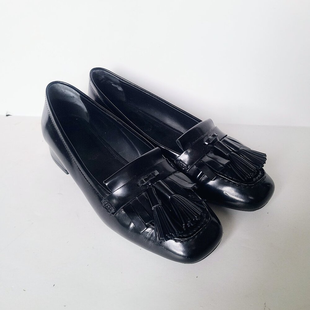 Tod's Black Leather Tassel Loafers